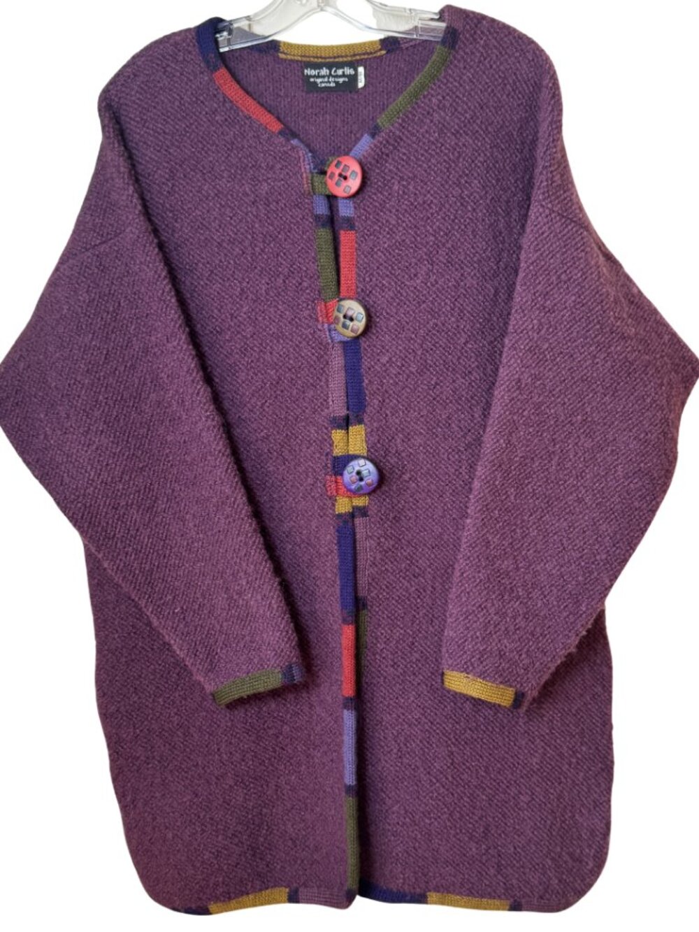 Wool Cardigan Jacket Medium Colorblock Trim Button Up Purple Knit Norah Curtis